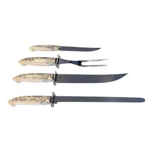 Vintage 3-piece Camillus Carving Knife‎ Set Ivory Handle